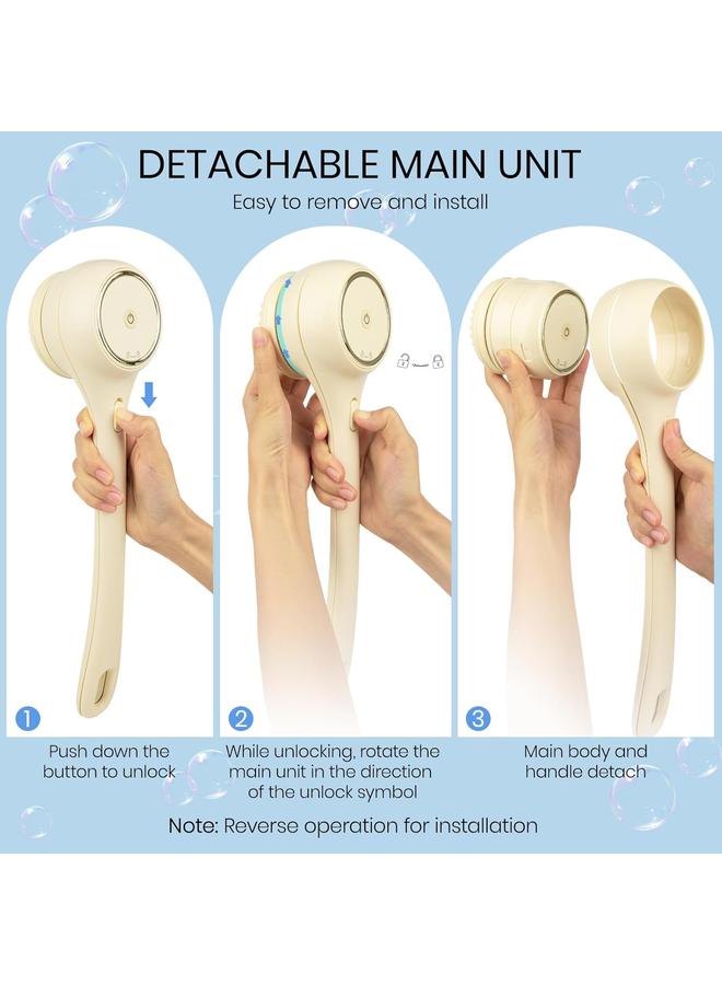 فرشاة الجسم الكهربائية لفرك الظهر للاستحمام، فرشاة تدليك وتقشير ذاتية الدوران، فرشاة استحمام قابلة للشحن، بمقبضين طويلين، تنظيف عميق، مقاومة للماء، فرشاة جسم دوارة مع 5 رؤوس فرش - Image 5