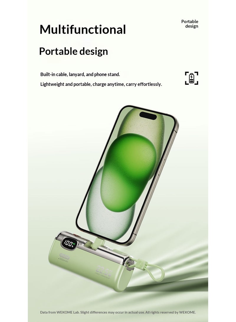 WEKOME Mini 22.5W Capsule Emergency Power Bank | 5000mAh Mini Fast Charge, Digital Display, Multi-Port Output, Portable Lanyard Design (Green) - Image 5