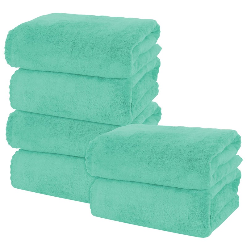 MOONQUEEN 6 Pack Premium Bath Towel Set  Quick Drying  Microfiber Coral Velvet Highly Absorbent Towels  Multipurpose Use as Bath Fitness Bathroom Shower Sports Yoga Towel Aqua Green