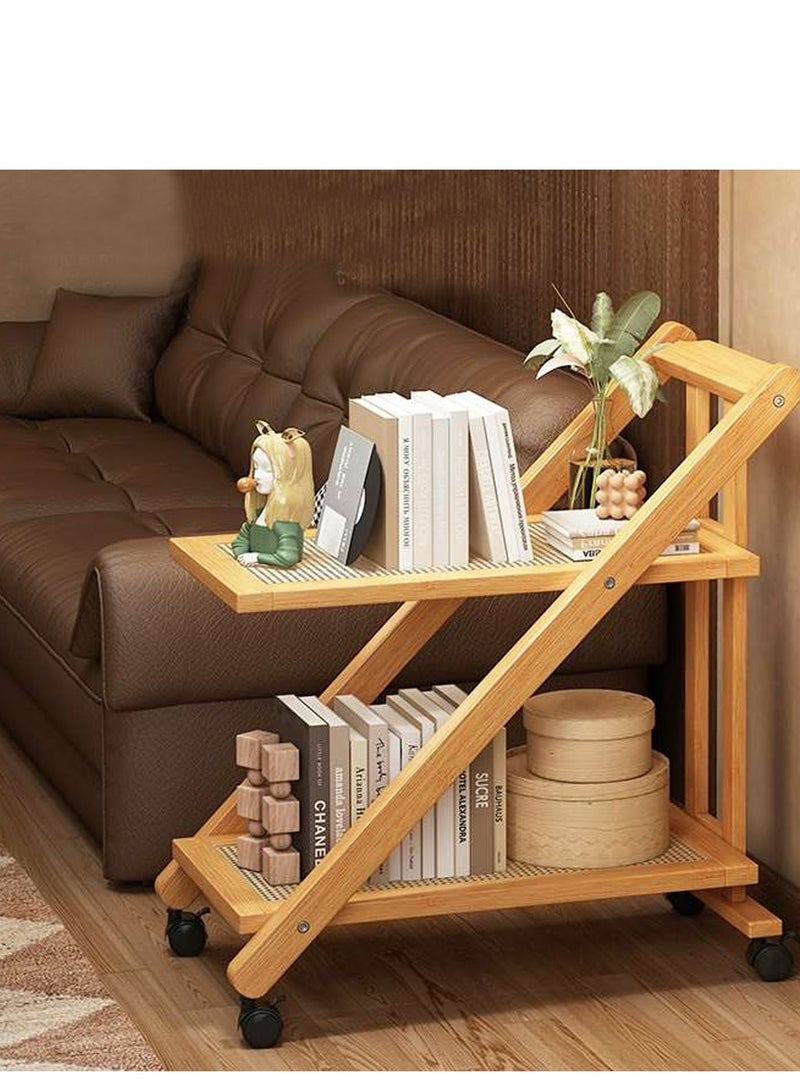 FFD 2-Layer Moveable Wooden Storage Trolley | Bedside Desk Stand with 4 Wheels for Easy Mobility - Image 4