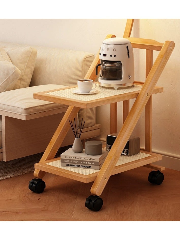 FFD 2-Layer Moveable Wooden Storage Trolley | Bedside Desk Stand with 4 Wheels for Easy Mobility - Image 1