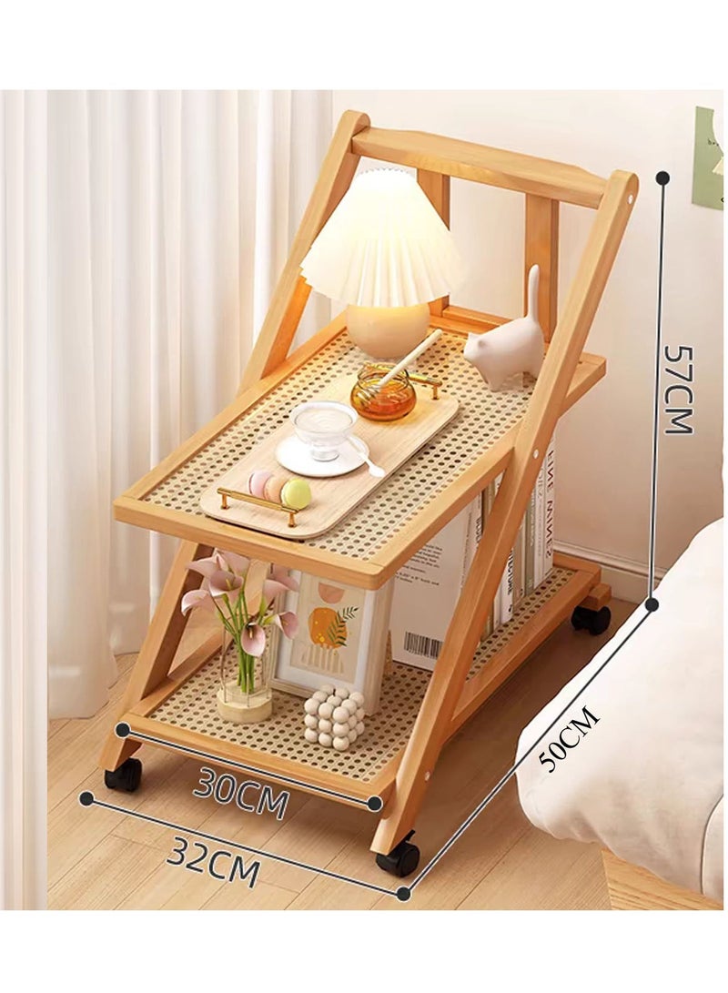 FFD 2-Layer Moveable Wooden Storage Trolley | Bedside Desk Stand with 4 Wheels for Easy Mobility - Image 2