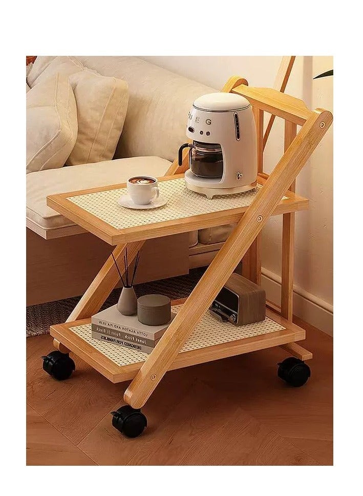 FFD 2-Layer Moveable Wooden Storage Trolley | Bedside Desk Stand with 4 Wheels for Easy Mobility - Image 5