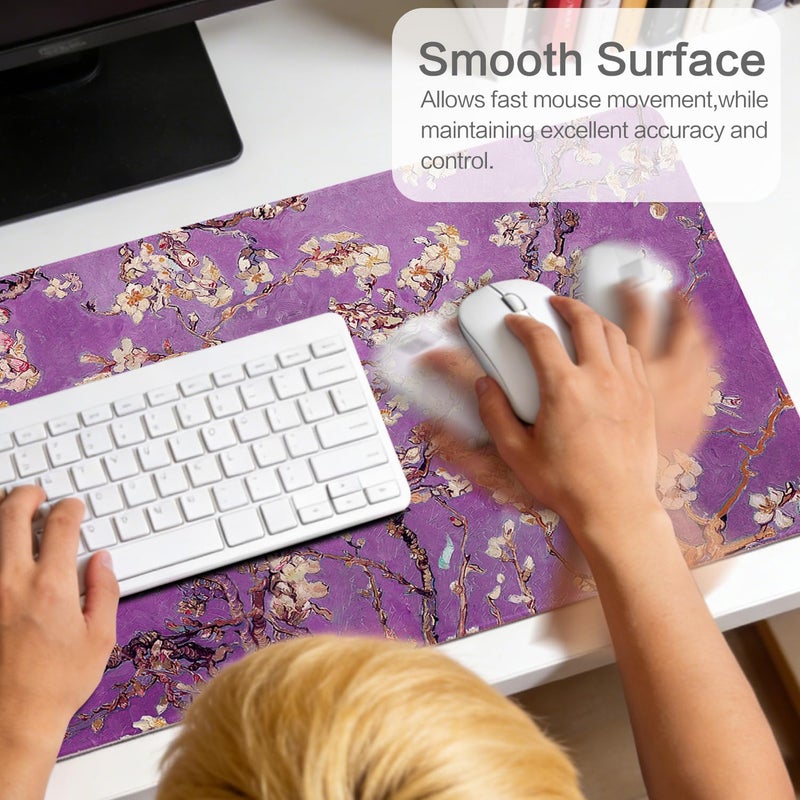 Vimorco Waterproof Desk Pad, XXL Large Mouse Extended Gaming Mousepad with Anti-Slip Rubber Base,Computer Laptop Keyboard Mouse Mat for Women Girls Work,Game,Office,31.5 x 15.7 inch,Purple Flowers - Image 4