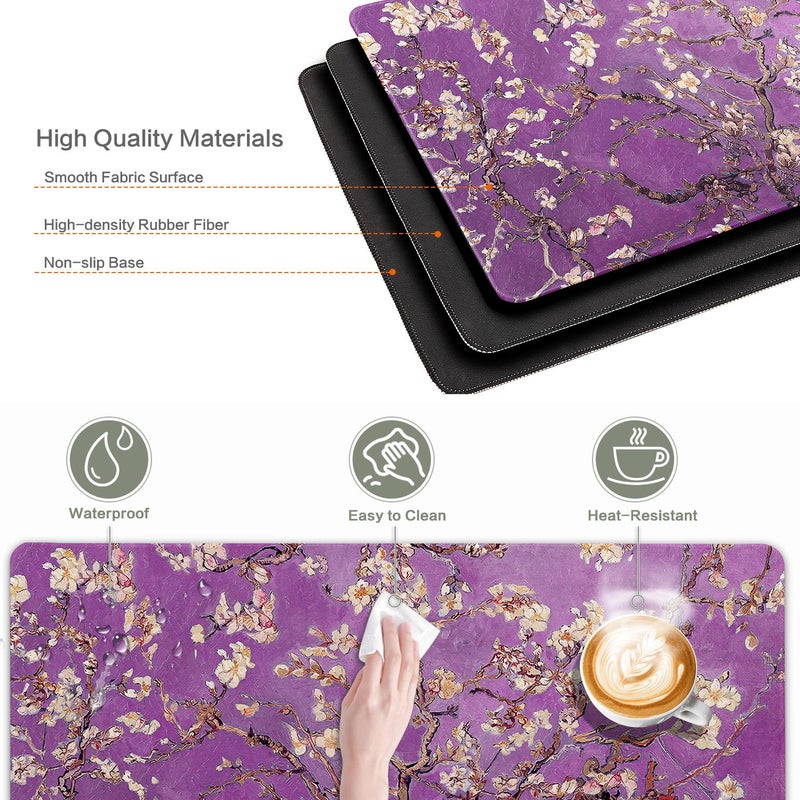 Vimorco Waterproof Desk Pad, XXL Large Mouse Extended Gaming Mousepad with Anti-Slip Rubber Base,Computer Laptop Keyboard Mouse Mat for Women Girls Work,Game,Office,31.5 x 15.7 inch,Purple Flowers - Image 3