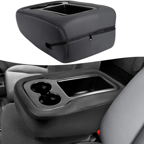 KBH Center Console Armrest Cover Replacement for Chevy Silverado Tahoe Suburban GMC Sierra Yukon 1500 2500 3500 20072014 Jump Seat Leather Trim Zipper Closure Black