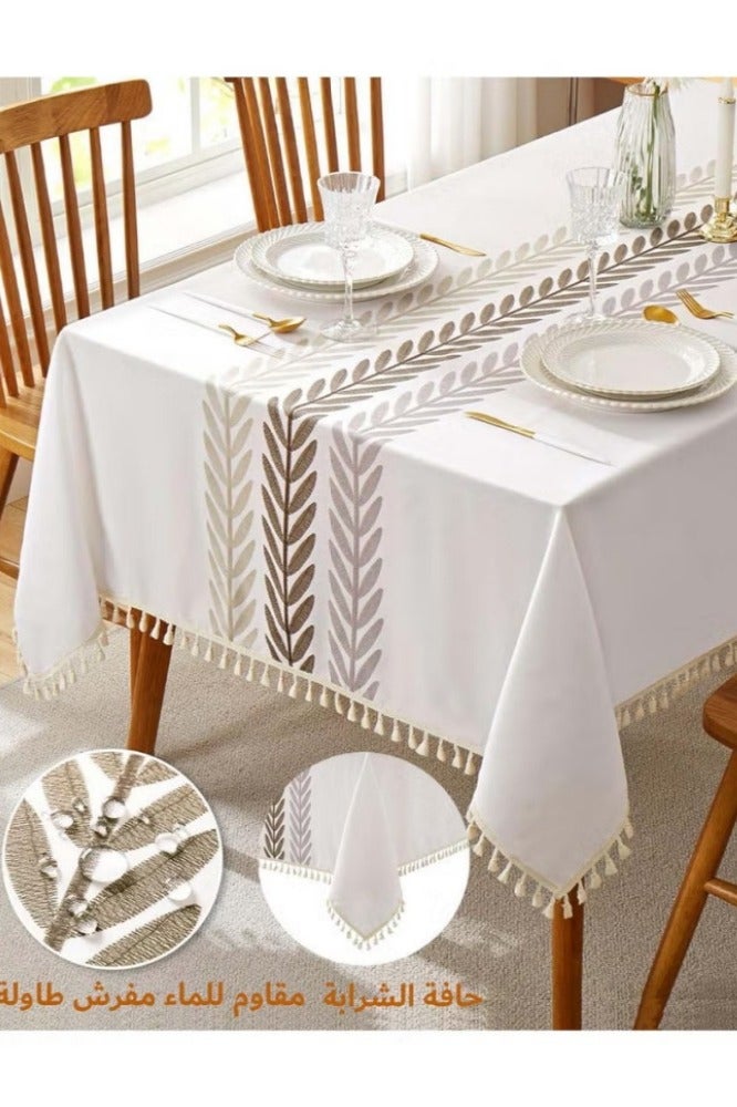 أفضل ذروة مفرش طاولة مستطيل مقاوم للماء مقاس 140 × 180 سم مع شرابات، مفرش طاولة مستطيل متين مقاوم للتجاعيد للمطبخ والمطعم والأماكن الخارجية - Image 1