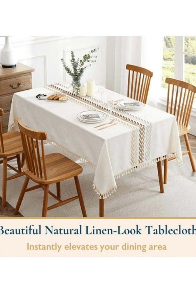 أفضل ذروة مفرش طاولة مستطيل مقاوم للماء مقاس 140 × 180 سم مع شرابات، مفرش طاولة مستطيل متين مقاوم للتجاعيد للمطبخ والمطعم والأماكن الخارجية - Image 2