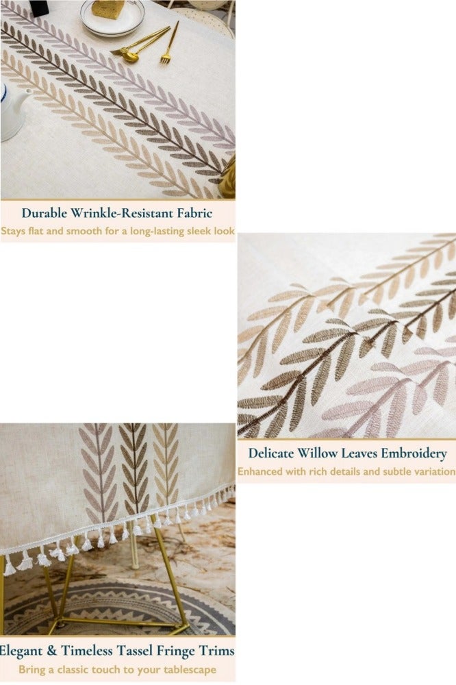 أفضل ذروة مفرش طاولة مستطيل مقاوم للماء مقاس 140 × 180 سم مع شرابات، مفرش طاولة مستطيل متين مقاوم للتجاعيد للمطبخ والمطعم والأماكن الخارجية - Image 3