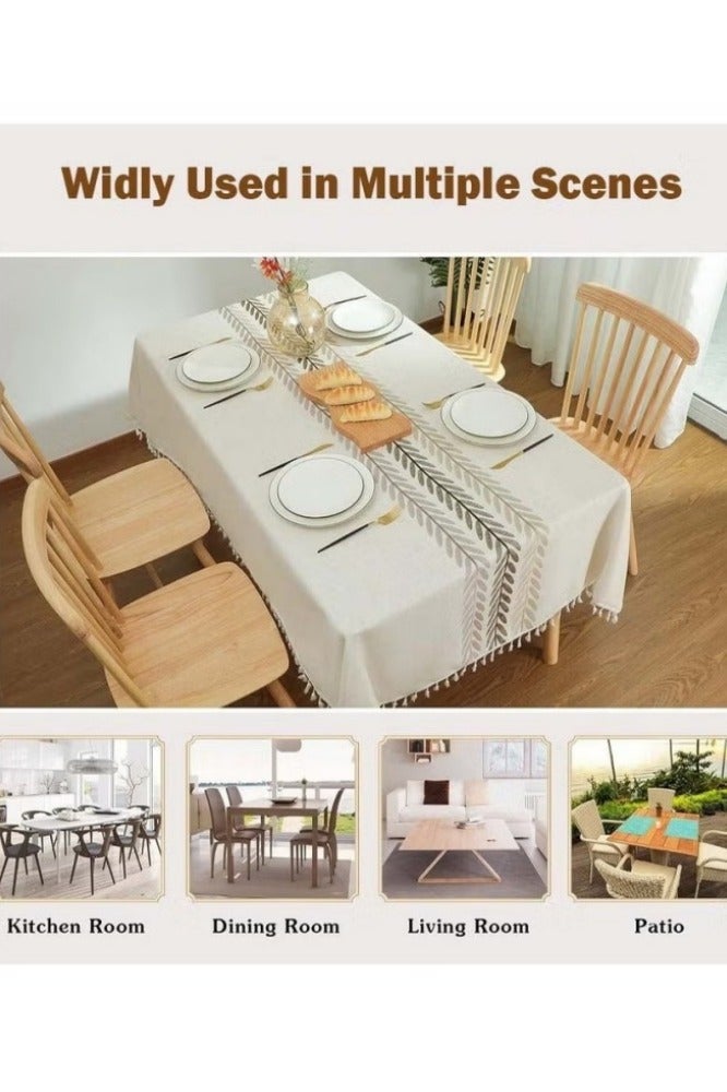 أفضل ذروة مفرش طاولة مستطيل مقاوم للماء مقاس 140 × 180 سم مع شرابات، مفرش طاولة مستطيل متين مقاوم للتجاعيد للمطبخ والمطعم والأماكن الخارجية - Image 5