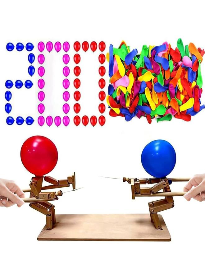 Bluejw Handmade Wooden Fencing Puppets, 2024 New Balloon Bamboo Man Battle, Wooden Bots Battle Game for 2 Players, Suitable for Family Party, Friends Gathering Game (with 200 Balloons) - Image 1
