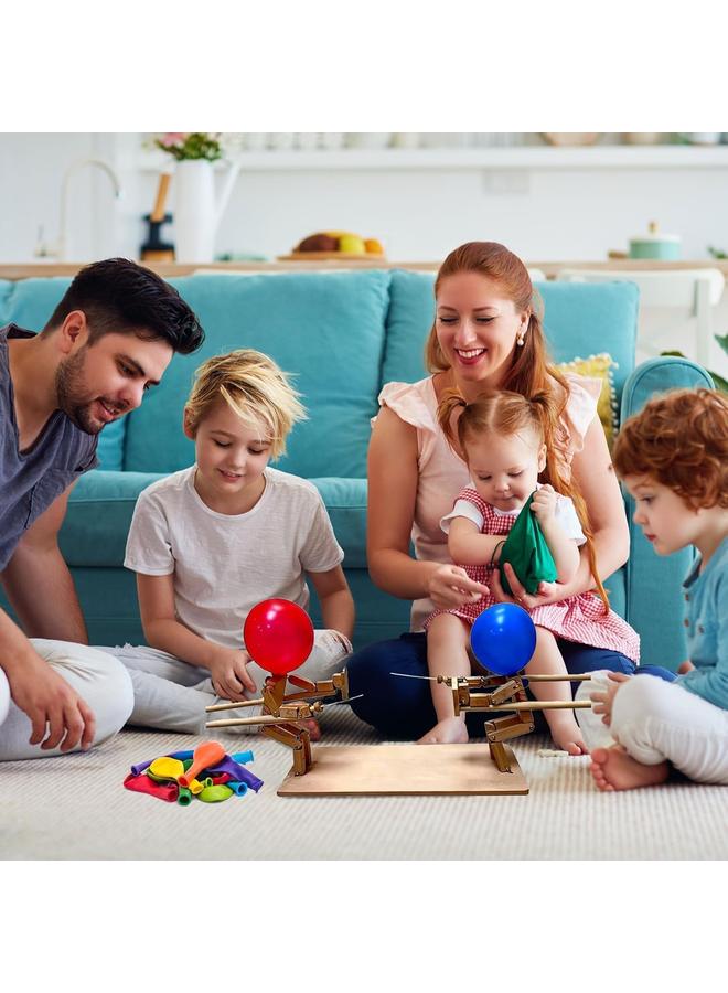 Bluejw Handmade Wooden Fencing Puppets, 2024 New Balloon Bamboo Man Battle, Wooden Bots Battle Game for 2 Players, Suitable for Family Party, Friends Gathering Game (with 200 Balloons) - Image 2