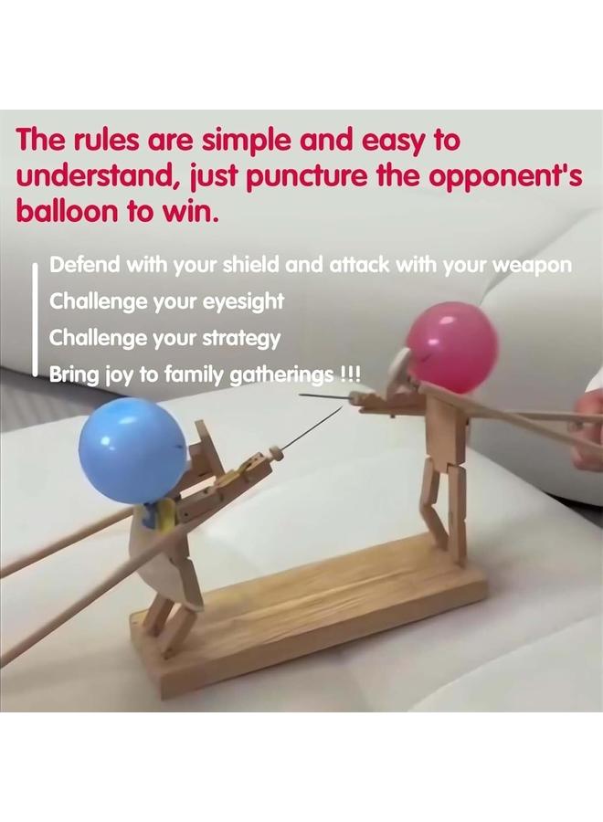 Bluejw Handmade Wooden Fencing Puppets, 2024 New Balloon Bamboo Man Battle, Wooden Bots Battle Game for 2 Players, Suitable for Family Party, Friends Gathering Game (with 200 Balloons) - Image 5