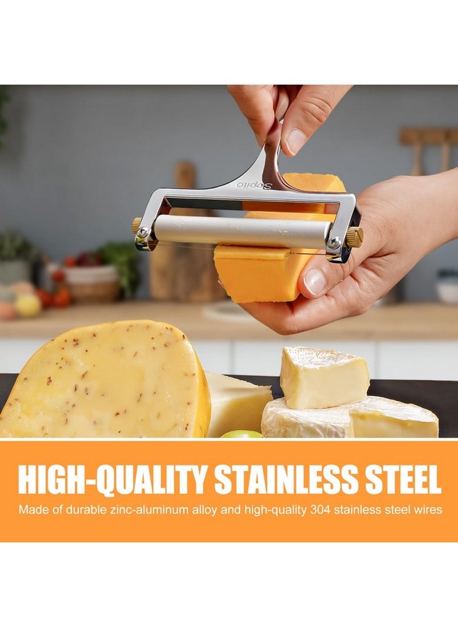 Sopito Sopito Stainless Steel Wire Cheese Slicer With 3 Extra Wires Adjustable Thickness, Handheld Cheese Block Cutter for Cheddar, Gruyere, Raclette, Mozzarella  - Image 4