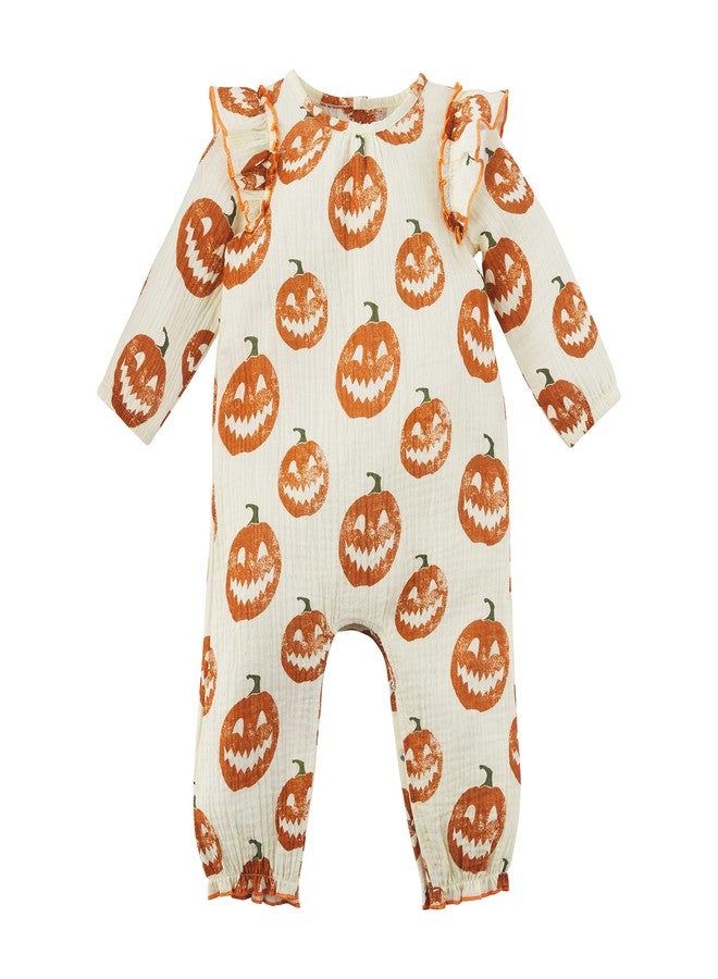 Mud Pie Baby Girl Halloween Pumpkin Outfit, Cream/Orange, 6-9 Months - Image 1