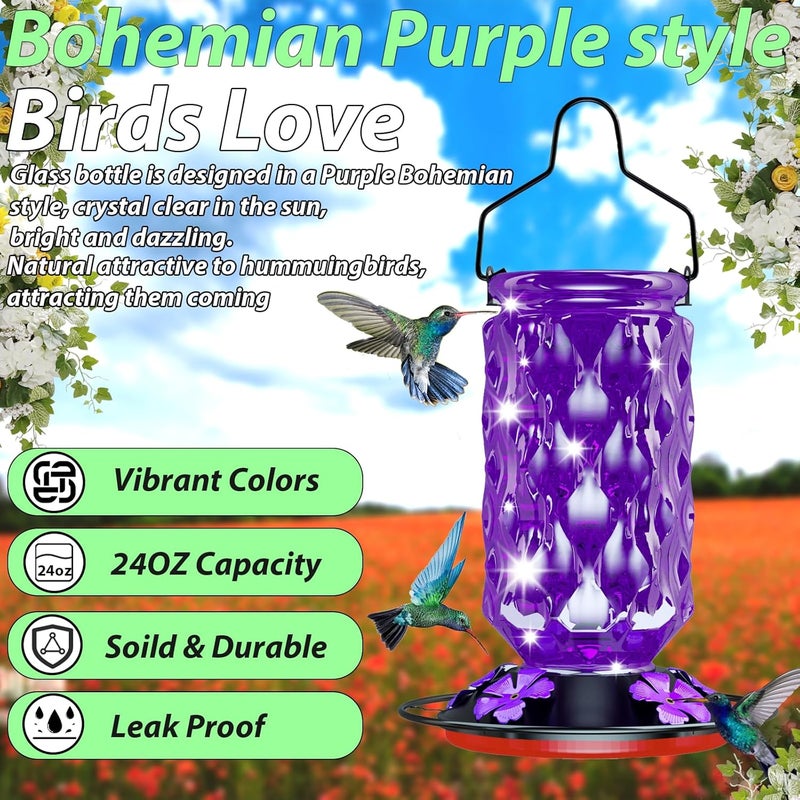 Bublador 24OZ Glass Hummingbird Feeders for Outdoors Hanging,Five Feeding Ports with Perch,Suitable for Windows, Gardens, Bird Feeder for Outside, Gifts for Women Mom - Image 5