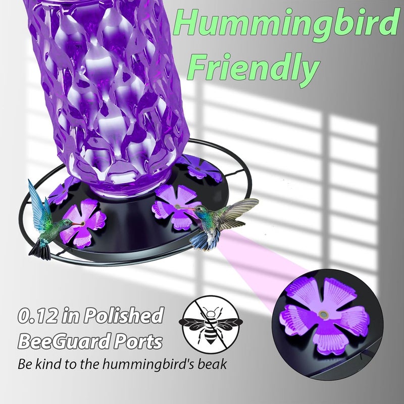 Bublador 24OZ Glass Hummingbird Feeders for Outdoors Hanging,Five Feeding Ports with Perch,Suitable for Windows, Gardens, Bird Feeder for Outside, Gifts for Women Mom - Image 4