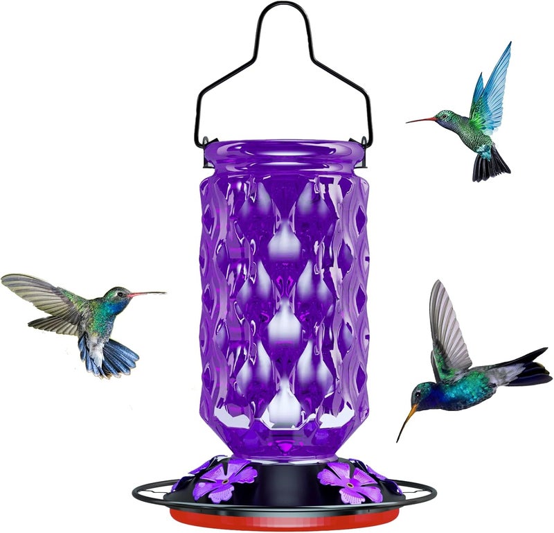 Bublador 24OZ Glass Hummingbird Feeders for Outdoors Hanging,Five Feeding Ports with Perch,Suitable for Windows, Gardens, Bird Feeder for Outside, Gifts for Women Mom - Image 1