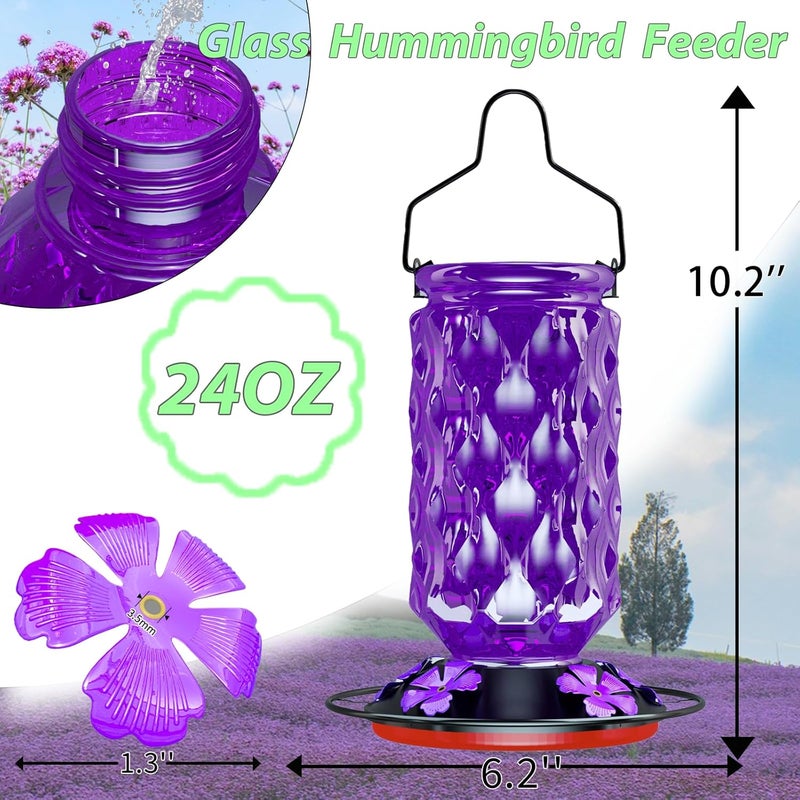 Bublador 24OZ Glass Hummingbird Feeders for Outdoors Hanging,Five Feeding Ports with Perch,Suitable for Windows, Gardens, Bird Feeder for Outside, Gifts for Women Mom - Image 2