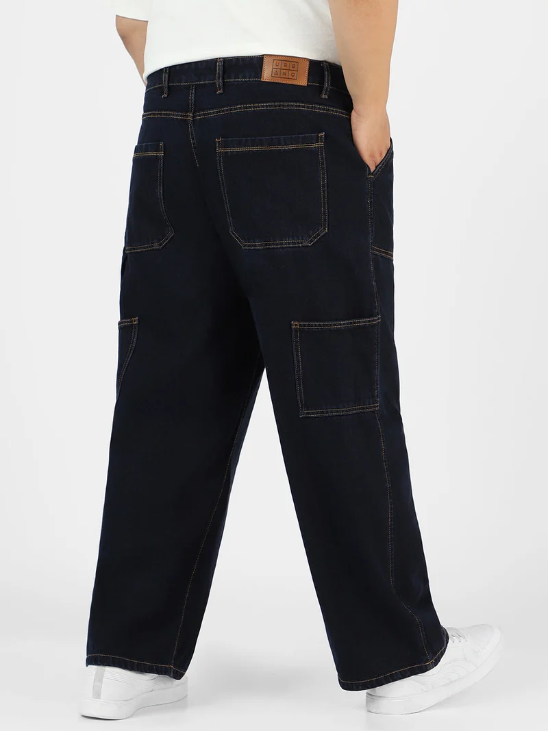 Urbano Fashion  Urbano Plus Men's Dark Blue Loose Fit Cargo Carpenter Jeans With 6 Pockets Non-Stretchable  | Best Price UAE