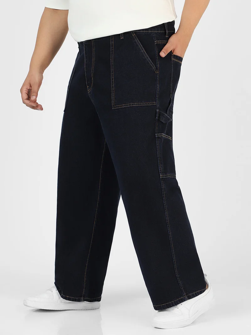 Urbano Fashion  Urbano Plus Men's Dark Blue Loose Fit Cargo Carpenter Jeans With 6 Pockets Non-Stretchable  | Best Price UAE