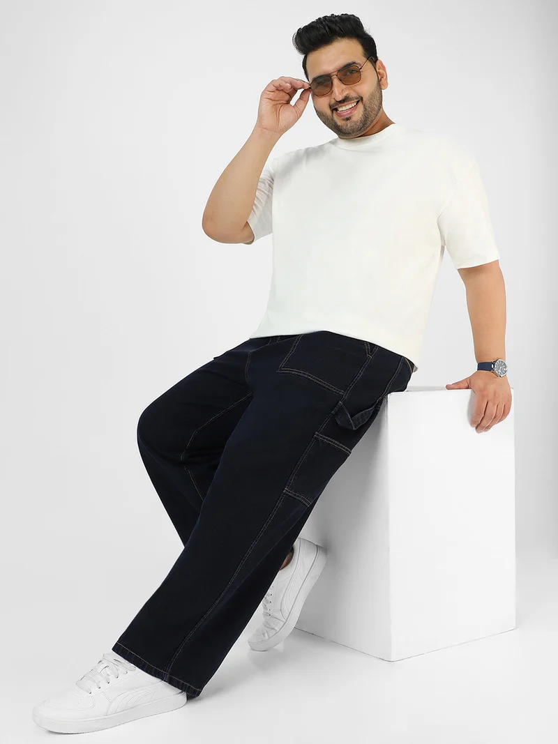 Urbano Fashion  Urbano Plus Men's Dark Blue Loose Fit Cargo Carpenter Jeans With 6 Pockets Non-Stretchable  | Best Price UAE