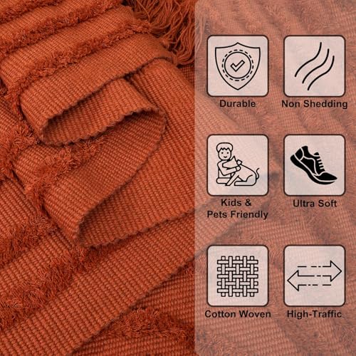 LEEVAN Washable Kitchen Runner Rug 2'X5', Hand-Woven Bathroom Runner Rug with Tassels, Terracotta Entryway Runner Rug, Tufted Rainbow Bedroom Rug Runner, Farmhouse Hallway Rug for Laundry/Living Room - Image 2