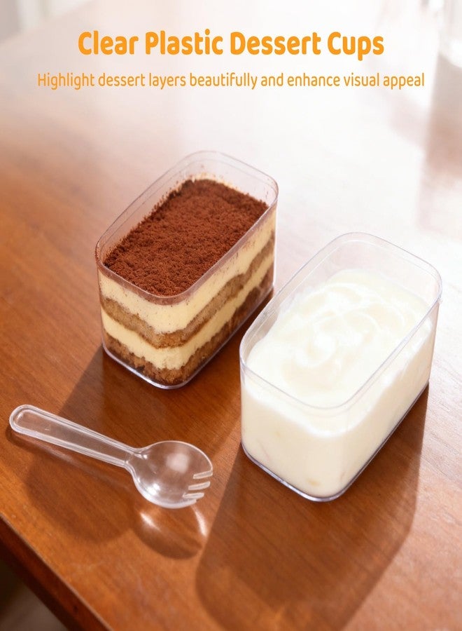 Anjetan 12 Pack Clear Plastic Dessert Cups with Lids and Sporks, Rectangle Reusable Dessert Containers, 4.7 x 2.4 x 2 Inch Food Bowls for Tiramisu, Mousse, Pudding, Fruit - Image 2
