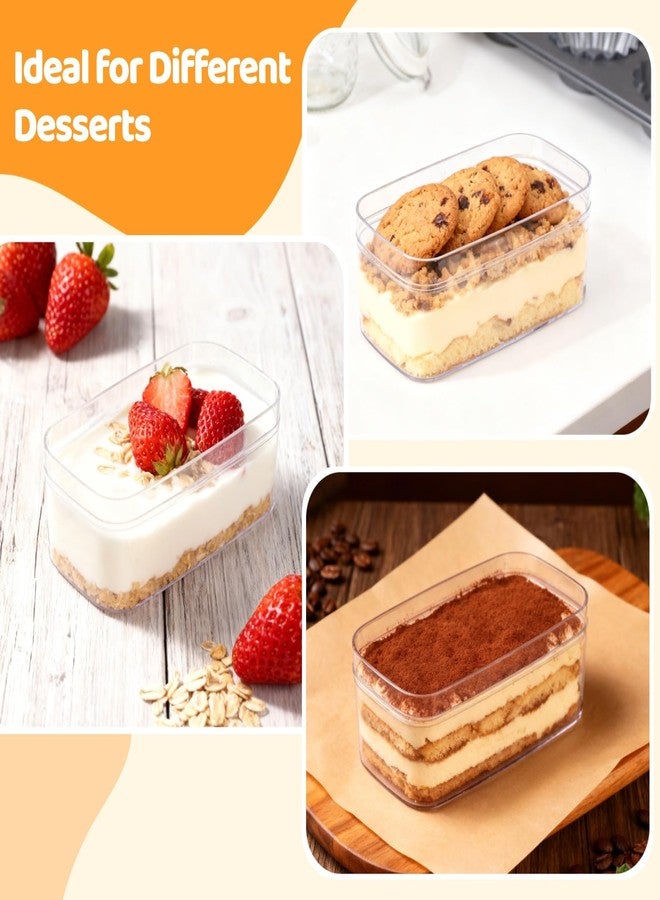 Anjetan 12 Pack Clear Plastic Dessert Cups with Lids and Sporks, Rectangle Reusable Dessert Containers, 4.7 x 2.4 x 2 Inch Food Bowls for Tiramisu, Mousse, Pudding, Fruit - Image 5