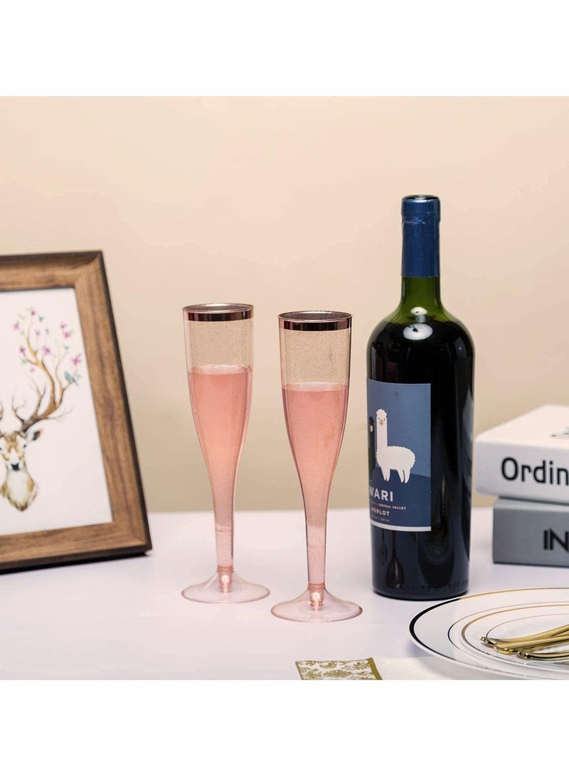 Plastic Drink Flutes Disposable, Gold Rim Gold Glitter Plastic Drink Flutes Disposable for Parties Clear Plastic Cups, drinks Glasses, Wedding and Shower Party Supplies 12 PCS (Rose Gold) - Image 2