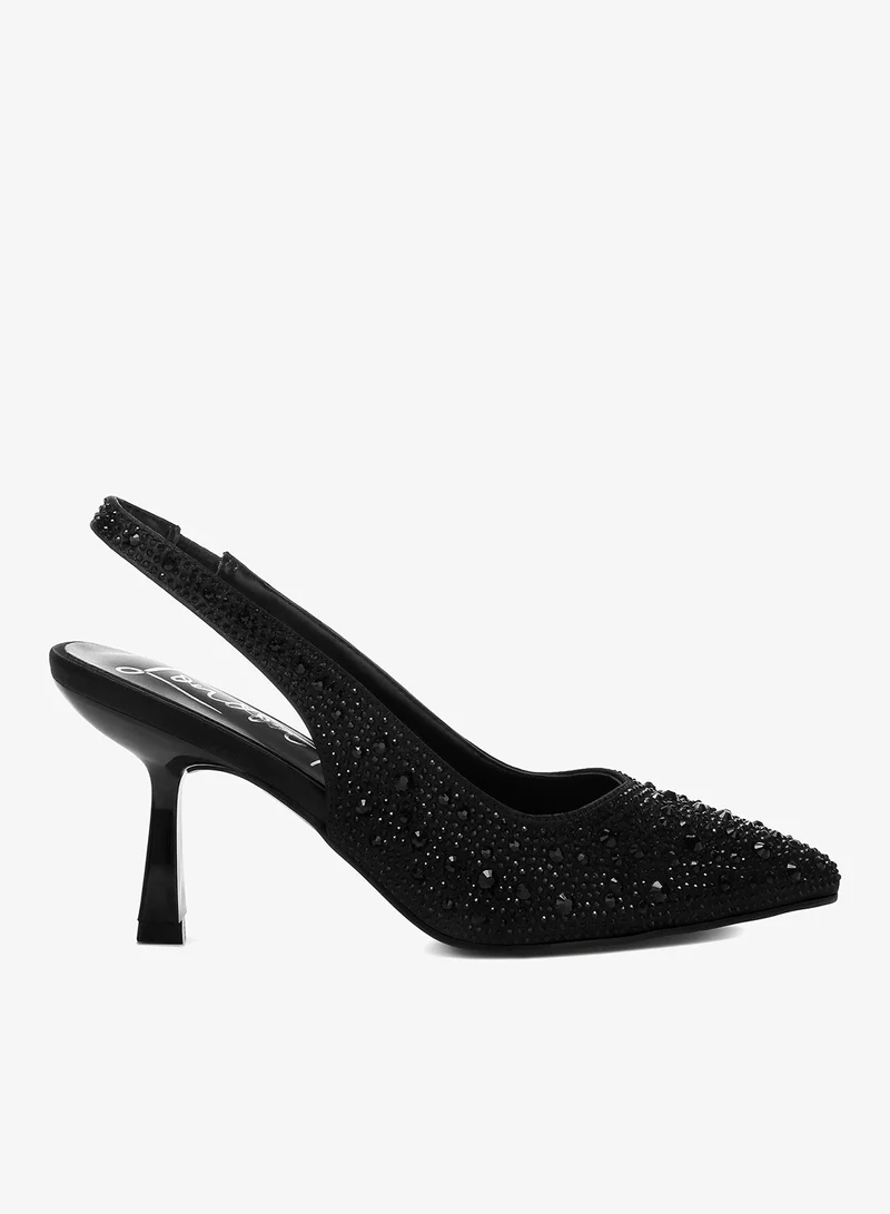 Black Luxurious Satin Rhinestone Slingback Sandals