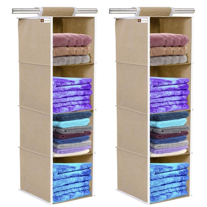 HANGING ORGANIZER UNIVERSAL FIT CLOSET COLLAPSIBLE WARDROBE ORGANIZER FOR REGULAR GARMENTSCUPBOARDCLOTHESSHOESSTORAGE PACK 2 BEIGE