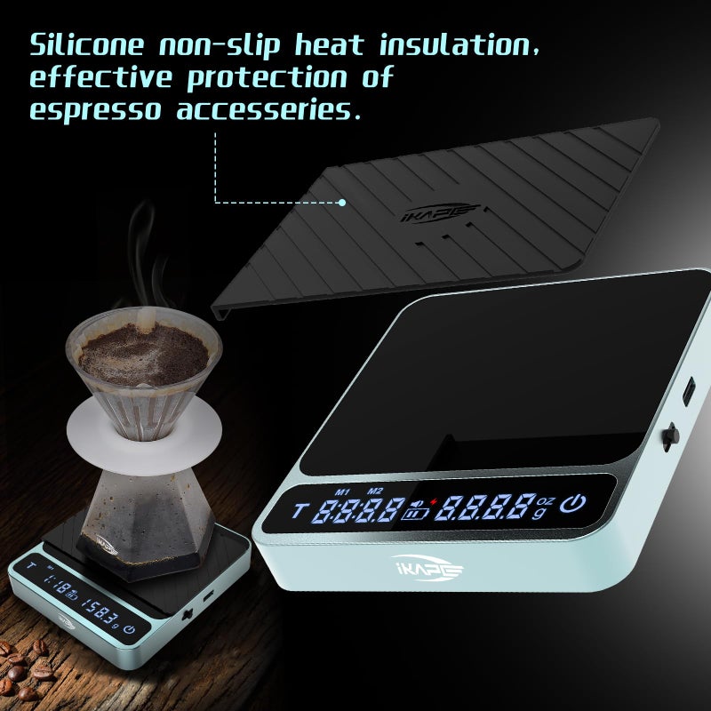 IKAPE Digital Coffee Scale, Premium Aluminium Espresso Scales with Timer, 2kg/0.1g High Precision Rechargeable Drip Espresso Scale with Tare Function, LED Display(Green) - Image 5