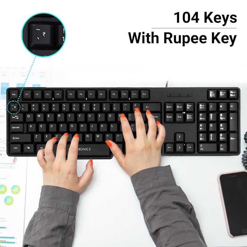 ZEBRONICS Wired Keyboard and Mouse Combo with 104 Keys and a USB Mouse with 1200 DPI -JUDWAA 750 - Image 5
