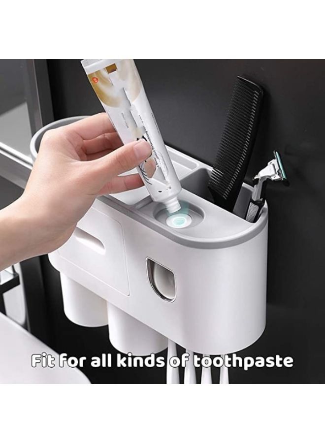Toothbrush Holder Wall Mounted with Double Automatic Toothpaste Dispenser Squeezer Kit - Image 3