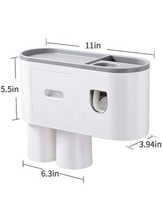 Toothbrush Holder Wall Mounted with Double Automatic Toothpaste Dispenser Squeezer Kit - Image 2