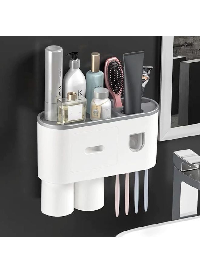 Toothbrush Holder Wall Mounted with Double Automatic Toothpaste Dispenser Squeezer Kit - Image 4
