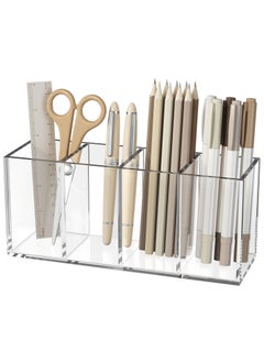 NIIMBOT Acrylic Pen Holder 4 Compartments,Clear Pencil Holder Organizer Makeup Brush Holder for Office Desk Accessories, Cosmetic Brush Storage Box, Dorm, Bathroom, Kitchen  - Image 1