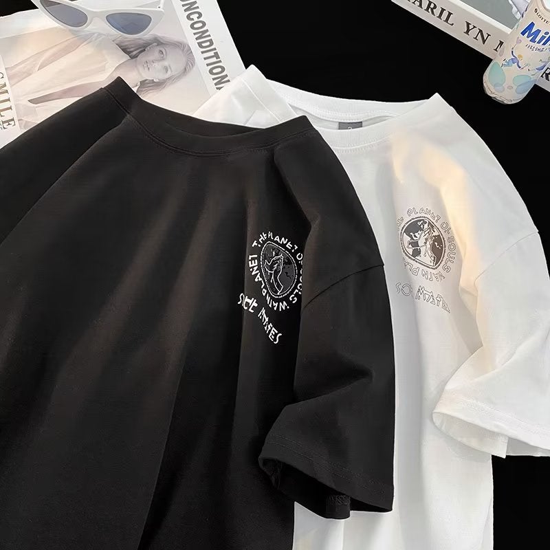 Standard T-Shirt Fashion Trendy Brand Daily Youth Popular City Style New Arrival Five-Sleeve Trendy Men'S Instagram Style Summer Round Neck - Image 4