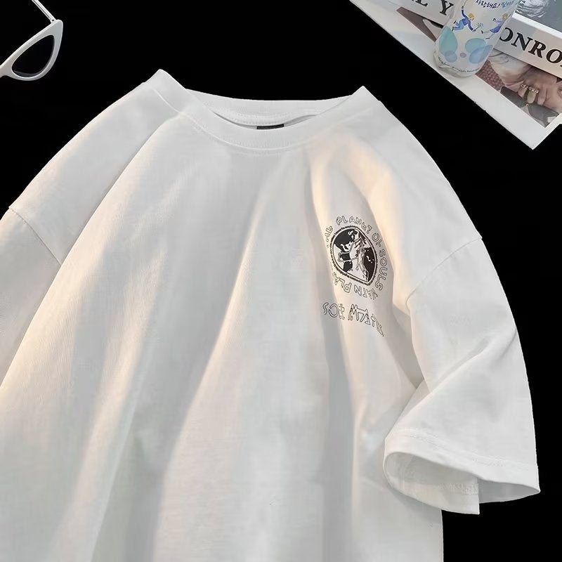 Standard T-Shirt Fashion Trendy Brand Daily Youth Popular City Style New Arrival Five-Sleeve Trendy Men'S Instagram Style Summer Round Neck - Image 3