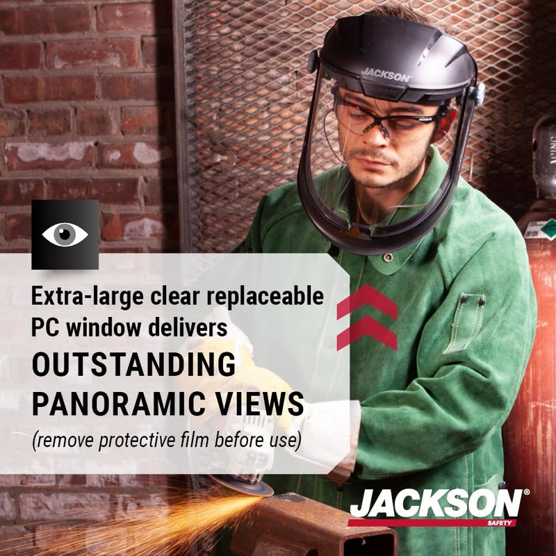 Jackson Safety درع وجه جاكسون سيفتي خفيف الوزن MAXVIEW - قناع مع رأس قابل للتعديل بسرعة 370، ANSI Z87.1، للعمل، الطحن، القطع - غير مطلي - لون شفاف - Image 5