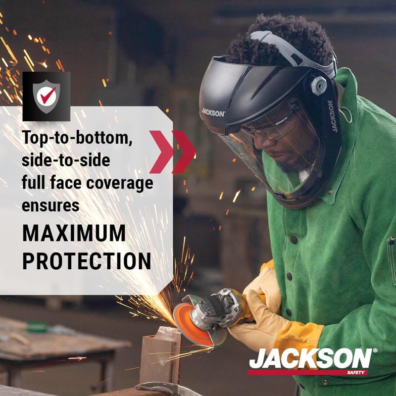 Jackson Safety درع وجه جاكسون سيفتي خفيف الوزن MAXVIEW - قناع مع رأس قابل للتعديل بسرعة 370، ANSI Z87.1، للعمل، الطحن، القطع - غير مطلي - لون شفاف - Image 2