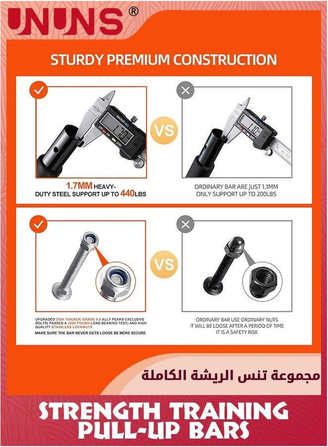 UNUNS Pull Up Bar For Doorway And 5 Resistance Bands,Portable Workout Bands,Thickened Steel Pull-Up Bars,Multi-Grip Strength Training Equipment,Sit Bars Supports 440 Ibs,Fitness Trainer Home Gym - Image 2