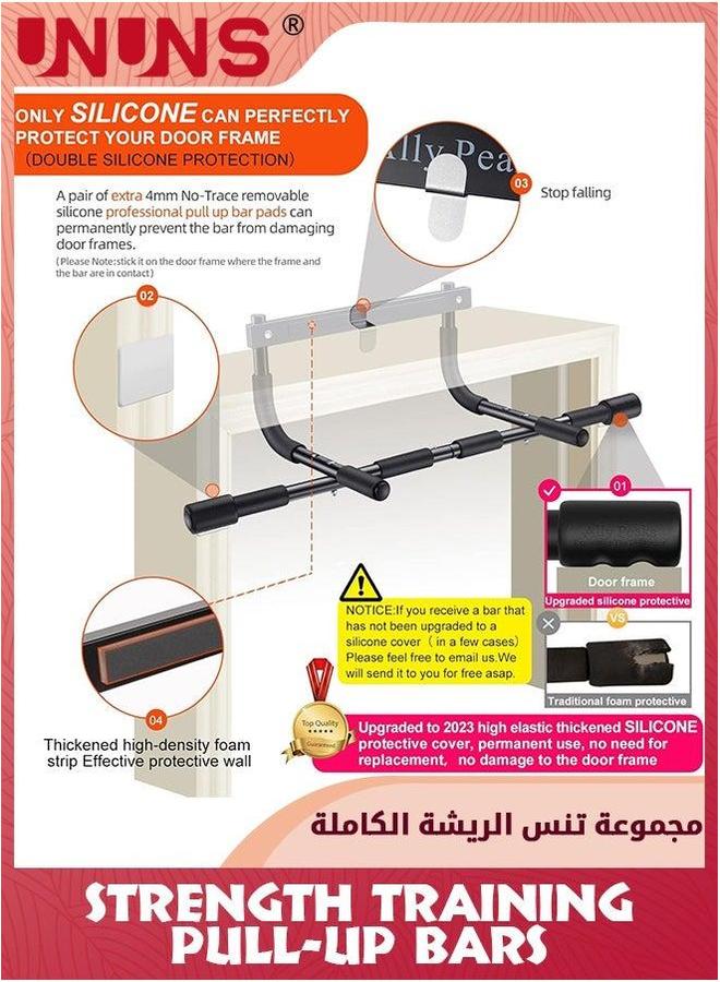 UNUNS Pull Up Bar For Doorway And 5 Resistance Bands,Portable Workout Bands,Thickened Steel Pull-Up Bars,Multi-Grip Strength Training Equipment,Sit Bars Supports 440 Ibs,Fitness Trainer Home Gym - Image 3