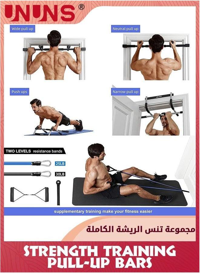 UNUNS Pull Up Bar For Doorway And 5 Resistance Bands,Portable Workout Bands,Thickened Steel Pull-Up Bars,Multi-Grip Strength Training Equipment,Sit Bars Supports 440 Ibs,Fitness Trainer Home Gym - Image 5