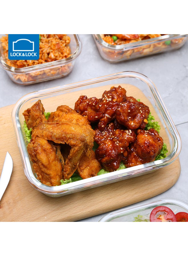 Lock Glass Lunch Box Microwave Heating Special Bowl Student Office Worker Lunch Box Crisper Separated Bento Box-Specifications:Heat-resistant Glass-Color:Rectangular LLG445E-(orange) ]  - Image 5