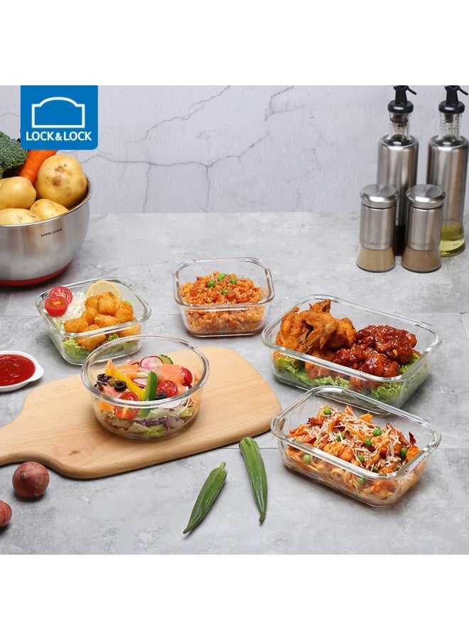 Lock Glass Lunch Box Microwave Heating Special Bowl Student Office Worker Lunch Box Crisper Separated Bento Box-Specifications:Heat-resistant Glass-Color:Rectangular LLG445E-(orange) ]  - Image 3