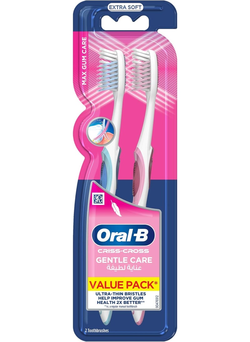 Oral-B Criss Cross Gentle Care Manual Toothbrush, Extra Soft 1+1(Packaging may vary) - Image 1
