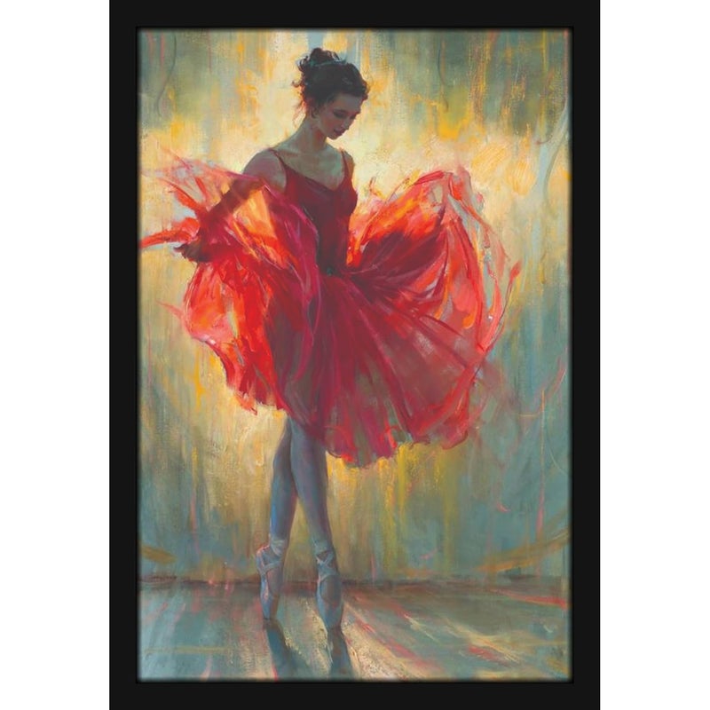 Mad Masters Pretty Ballet Dancer Girl in Red Dress Beautiful Woman Painting Photo Frame for Living Room Bedroom Home Decor and Wall Decoration MM 1519 8x12 Inch Canvas Without Plexi Glass