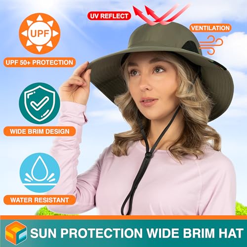 Suncube SUN CUBE Wide Brim Sun Hat Men Women, Mens Fishing Hats Sun UV Protection, Womens Hiking Bucket Hat, Outdoor Summer Safari Beach Boonie, Camping Unisex UPF 50+ Olive - Image 4